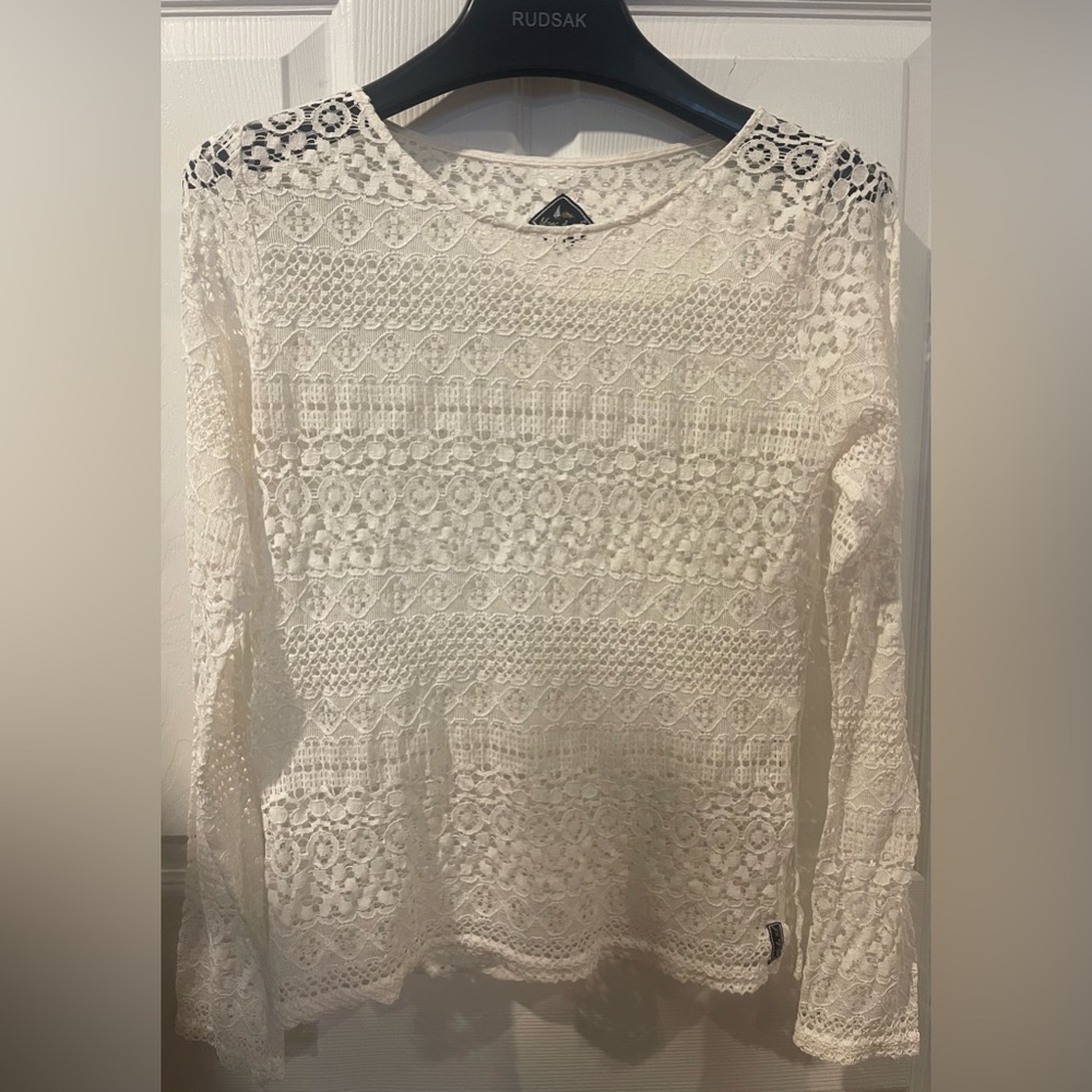 Blanc du Nil  Women's Cream Lace Blouse size 36 long sleeves boho small